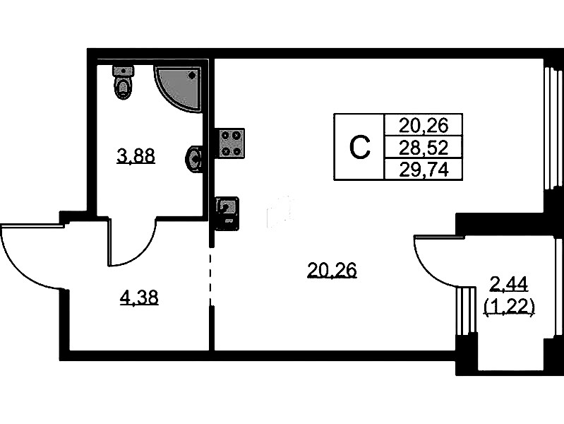 Квартира студия 29.74 м², 5/15 эт., ЖК «GloraX Парголово»